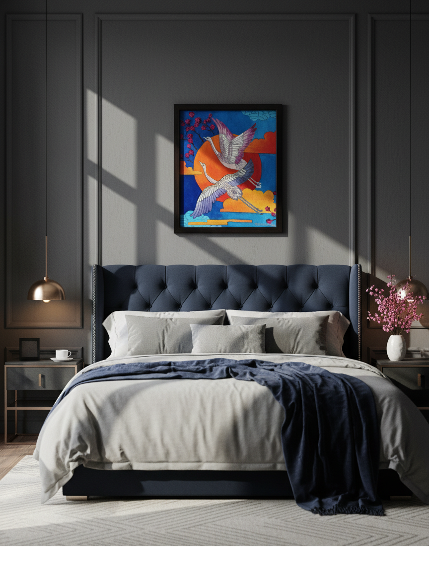 Mockup of the flying cranes painting