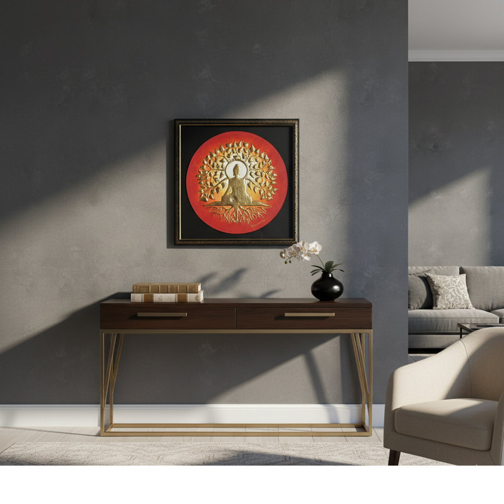 Close-up of 24K gold leaf on the Bodhi Tree